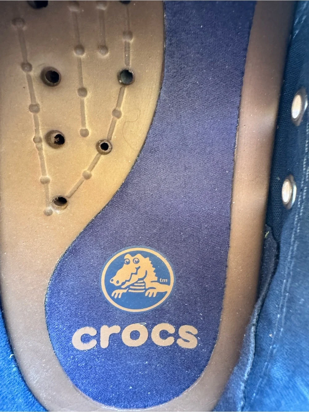 CROCS Men’s Walu Navy and Brown Canvas Slip-On Loafer - Picture 5 of 8